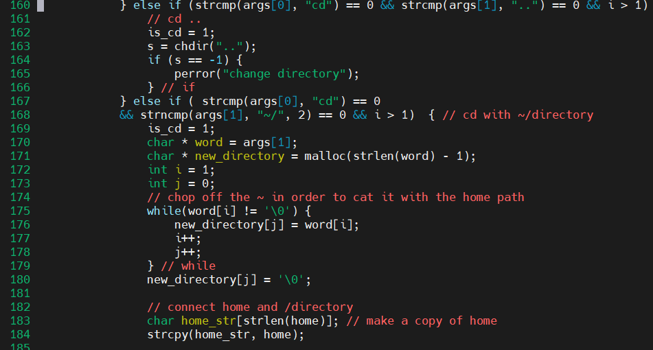 screenshot of shell code